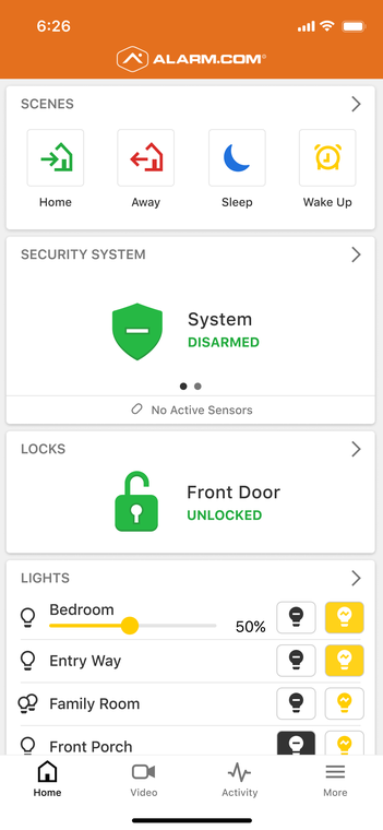 Alamo Smart Home app dashboard